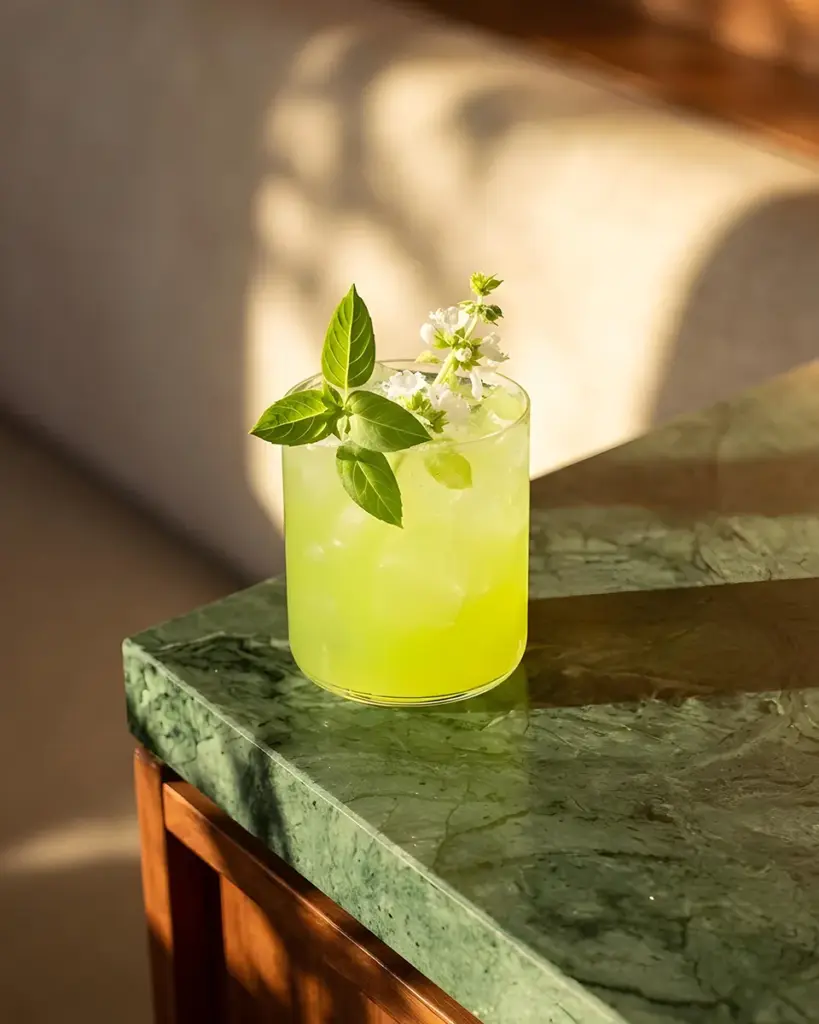 Basil Smash cocktail with VOLØ Ginepro e Spezie and fresh basil